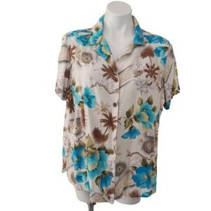 1990s Vintage Sunset Cove Button up Tropical Hawaiian print Top